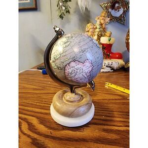 Vintage Table Top World Globe On Wood And Marble Base Made‎ In India